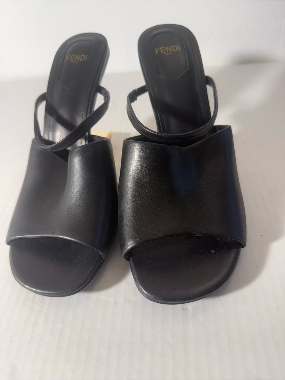 Fendi Black Leather Square-Toe Slide Mules Size 40